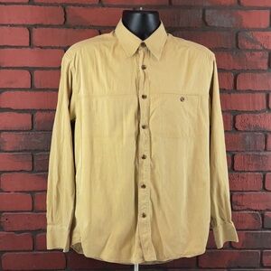 Axis Woman's Medium Ribbed Silk Button‎ Up Shirt – Mustard Yellow, Casual
